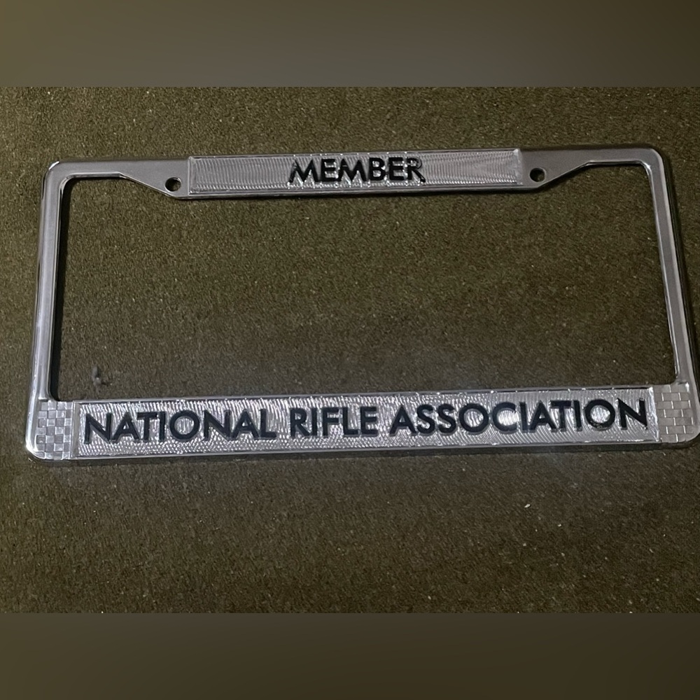 Vintage Steel NRA National Rifles Assn Member License Plate Frame Raised Letters